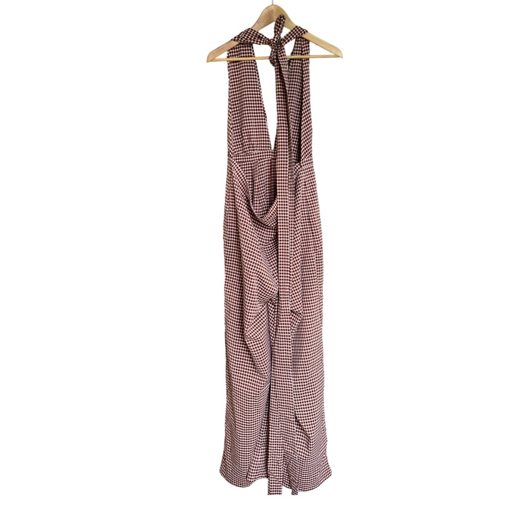 Cider Brown Gingham Plunge V-Neck One Piece Wide Leg Pantsuit Jumpsuit Size XL - Picture 12 of 16